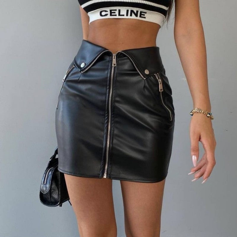 Fashion Sexy PU Leather Skirt Female Slim Fit Hip Raise